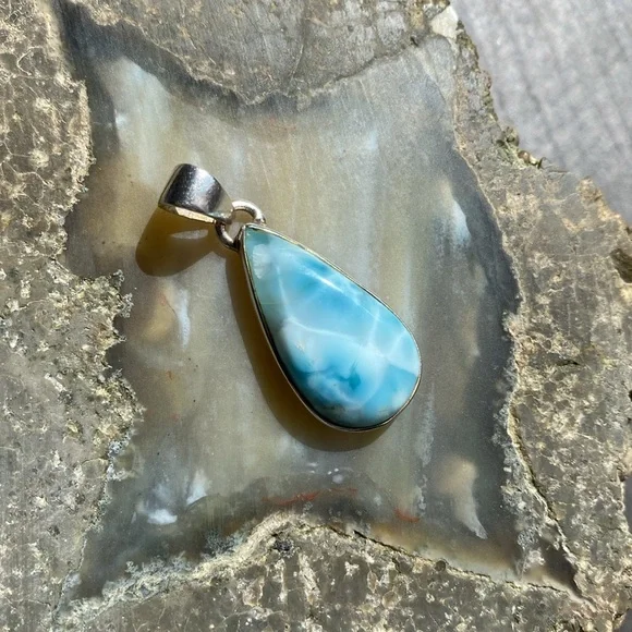 Genuine Larimar Gemstone, 925 Sterling Silver Pendant - Picture 15 of 15